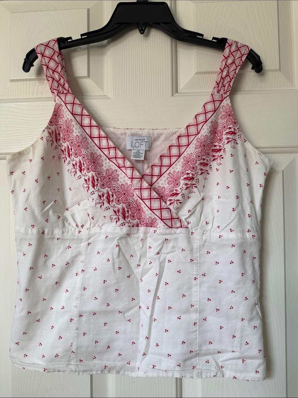 Vintage LOFT White Tank Top with Red Embroidered Trim